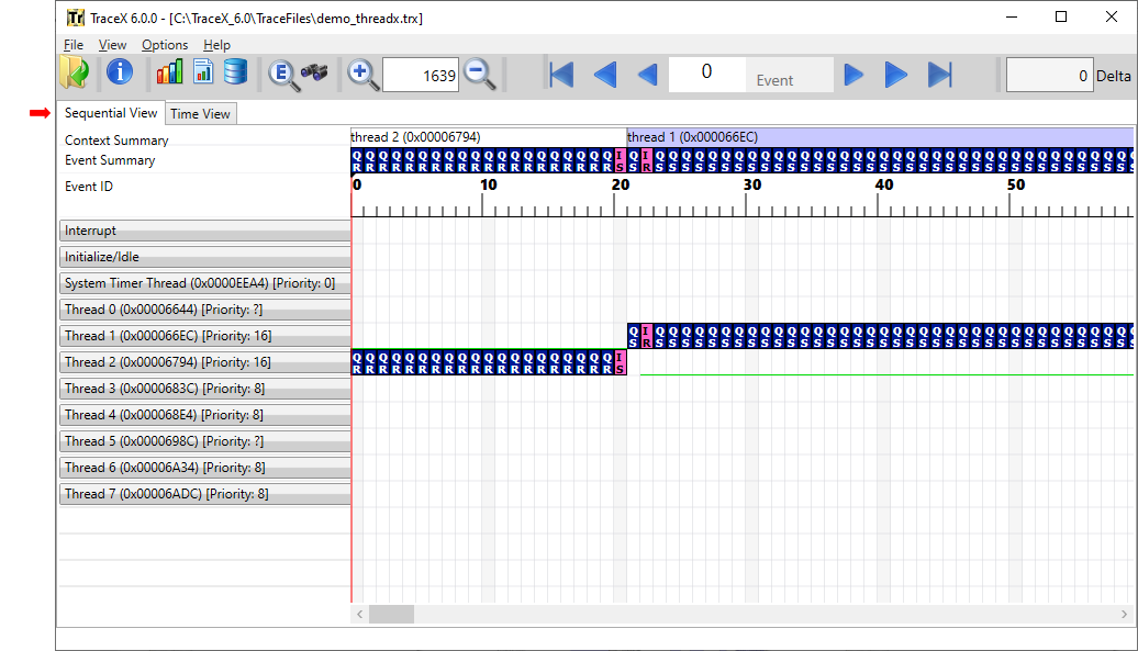 Screenshot of the Sequential View and Time View tabs.